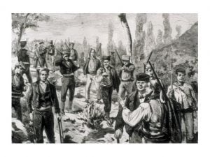 Dibuix de la Tercera Guerra Carlista, amb el sometent de muntanya com a protagonista